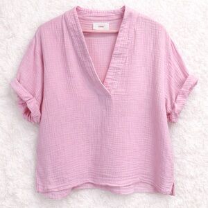 XiRENA Avery Blush Pink Double Gauze Cotton V-Neck Top Small Relaxed Laid Back